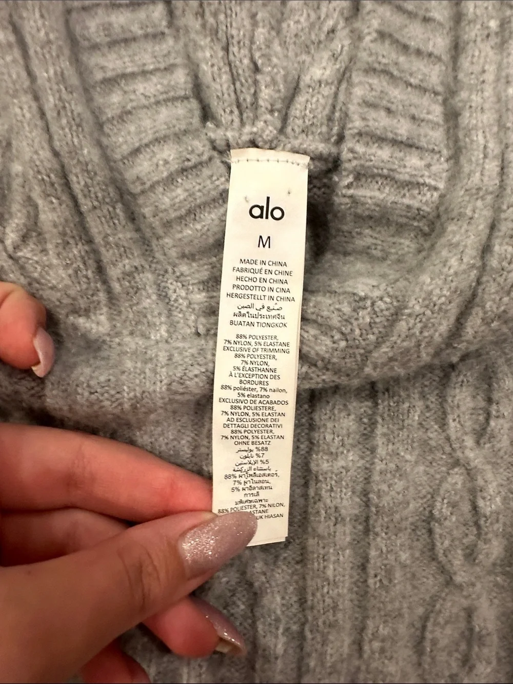 Alo Yoga Gray Cable Knit Hooded Sweater Cardigan Size Medium